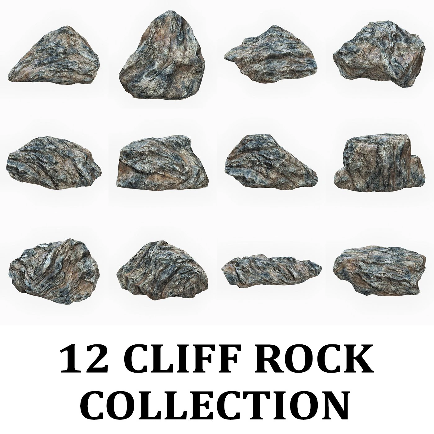 Cliff Rock Collection 3D Model .c4d .max .obj .3ds .fbx .stl .blend 