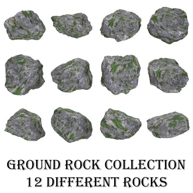 Ground Rock Collection 3D Model .c4d .max .obj .3ds .fbx .stl .blend 