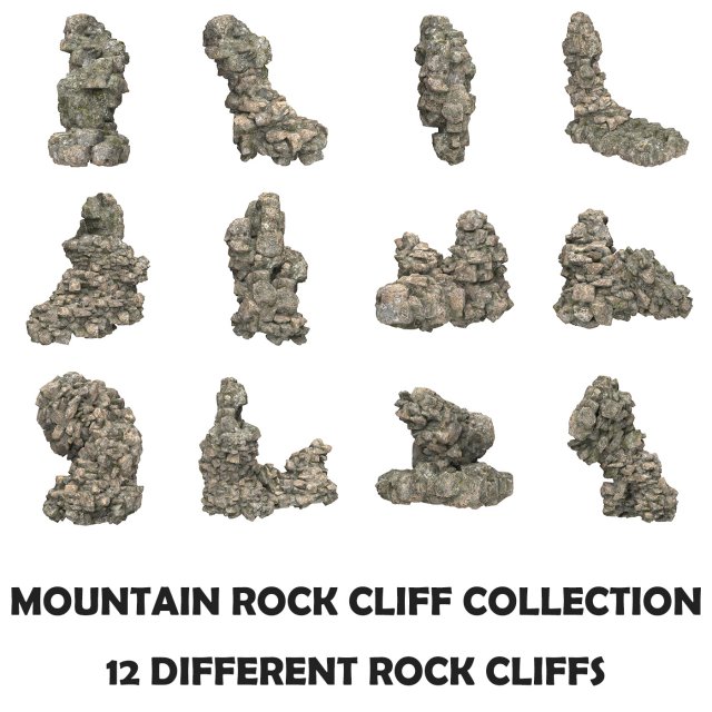 Realistic Mountain Rock Cliff Collection Modello 3D .c4d .max .obj .3ds .fbx .stl .blend 