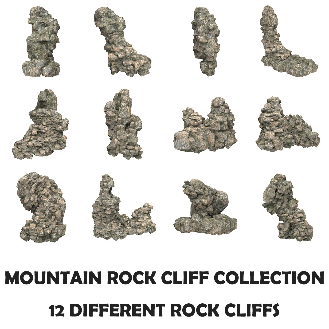 Realistic Mountain Rock Cliff Collection 3D Model .c4d .max .obj .3ds .fbx .stl .blend