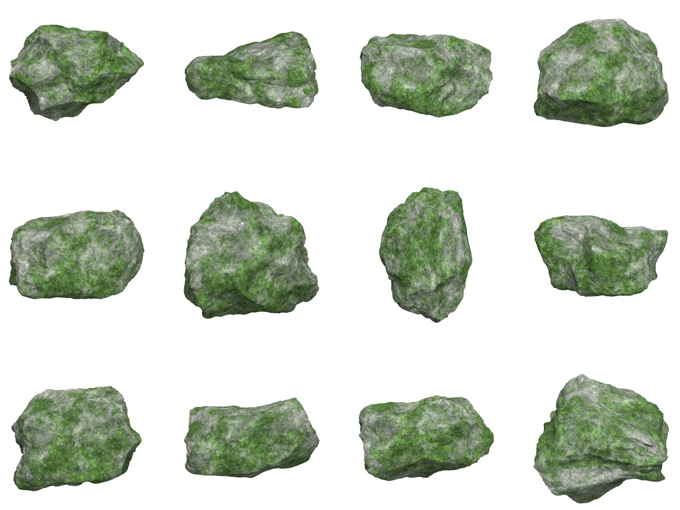12 Mossy Rock Collection 3D Model .c4d .max .obj .3ds .fbx .stl .blend 
