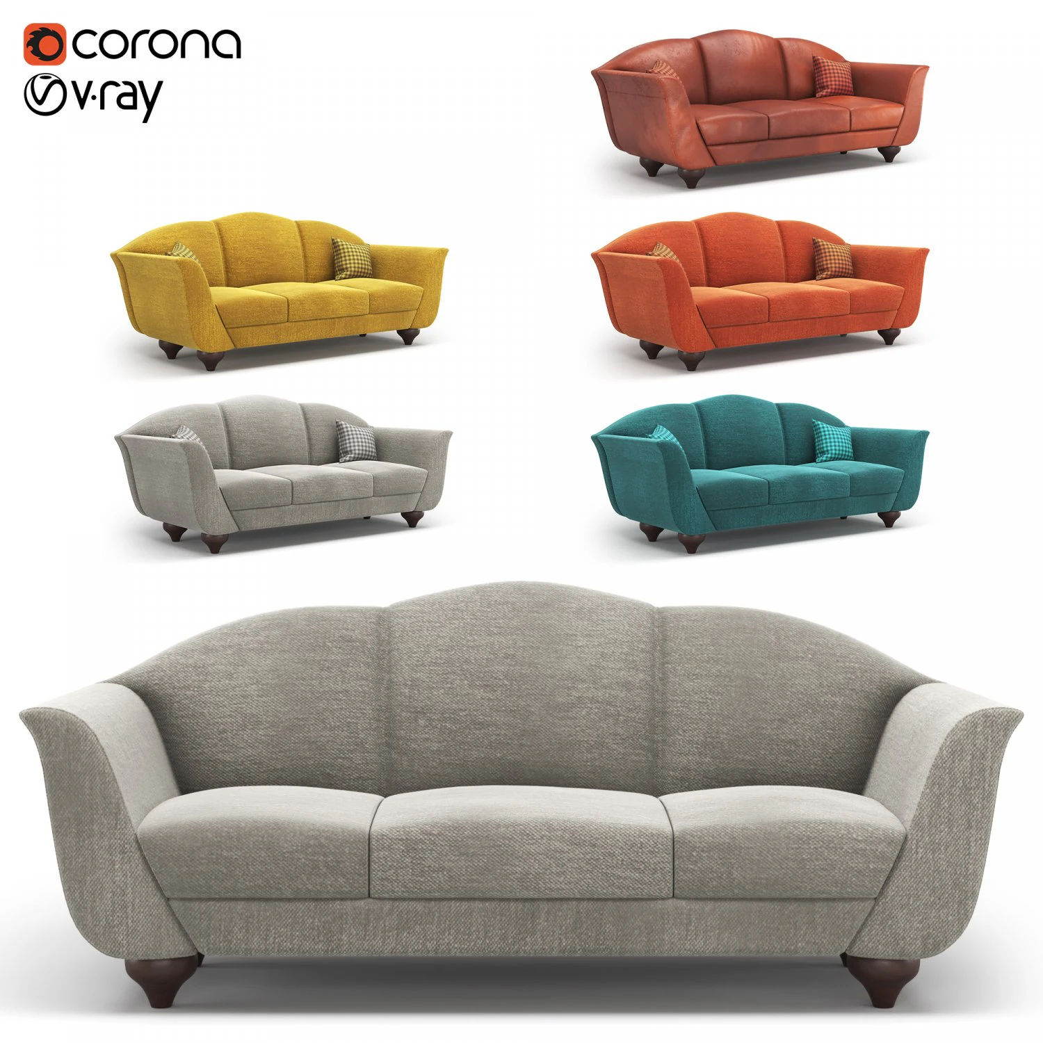 italian sofa 2 3D Model .c4d .max .obj .3ds .fbx .stl .blend