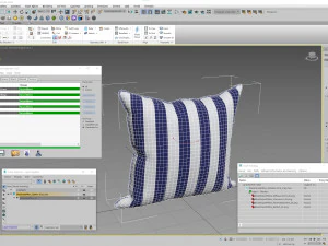 파란색 흰색 줄무늬 베개 3D 모델