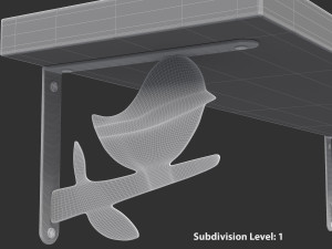 Wooden Wall Shelf with Bird Decoration 3D Model