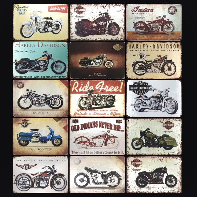 vintage metal sign plates - motorcycles bikes 3D 모델 .c4d .max .obj .3ds .fbx .stl .blend 