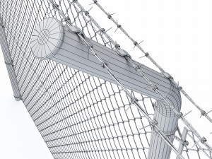 wire mesh fence with barbed wire fence 3D-Modell