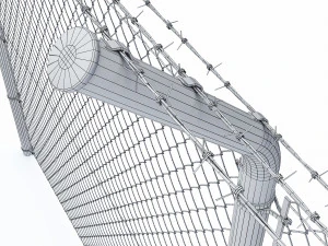 wire mesh fence with barbed wire fence 3D Model