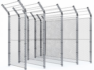 wire mesh fence with barbed wire fence 3D-Modell