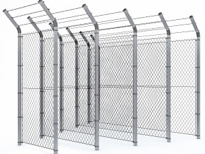 wire mesh fence with barbed wire fence 3D Model