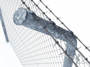 wire mesh fence with barbed wire fence 3D Model