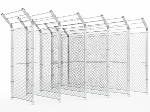 wire mesh fence with barbed wire fence 3D-Modell