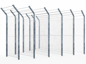 wire mesh fence with barbed wire fence 3D-Modell