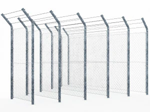 wire mesh fence with barbed wire fence 3D Model