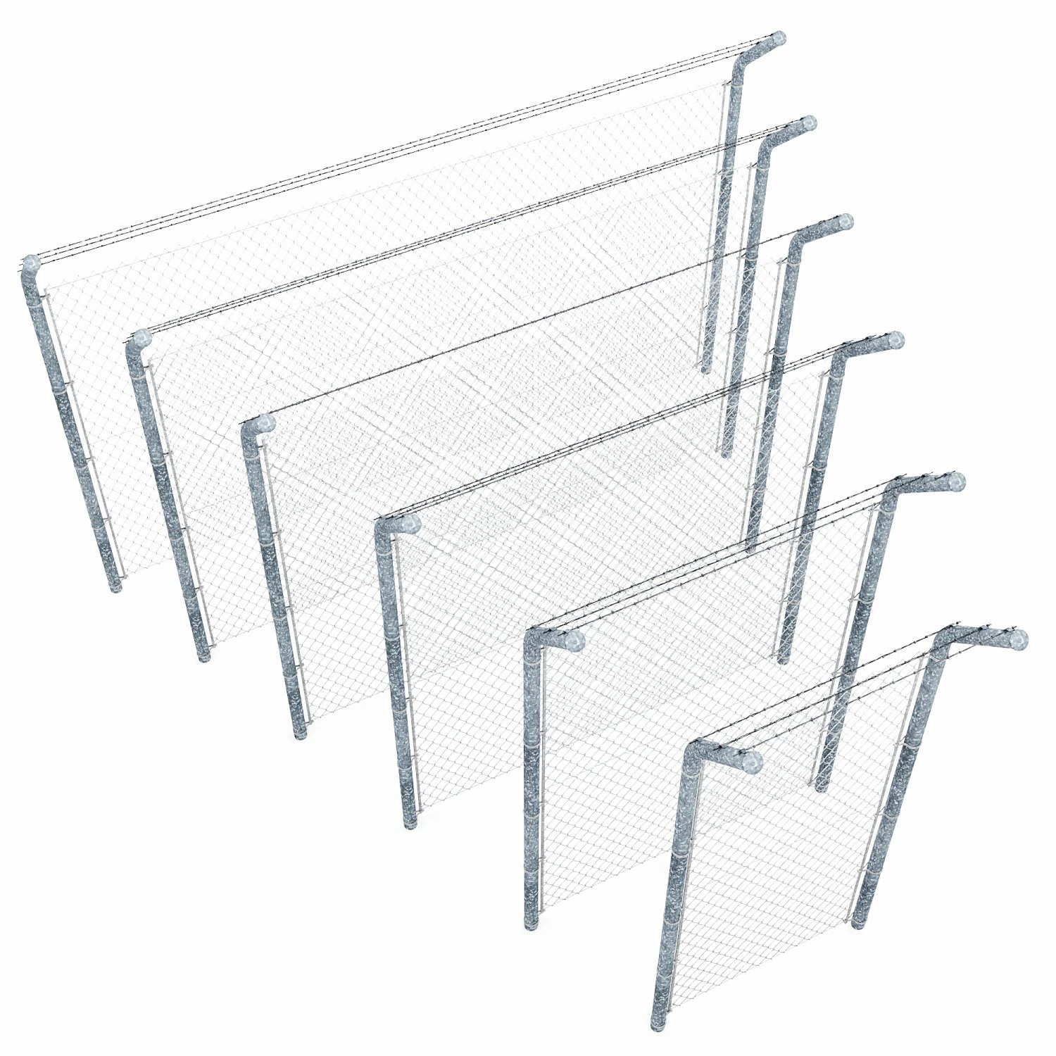 wire mesh fence with barbed wire fence 3D Model .c4d .max .obj .3ds .fbx .stl .blend 