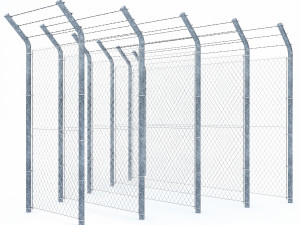 wire mesh fence with barbed wire fence 3D-Modell