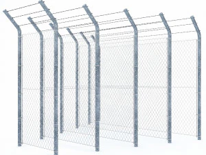 wire mesh fence with barbed wire fence 3D Model