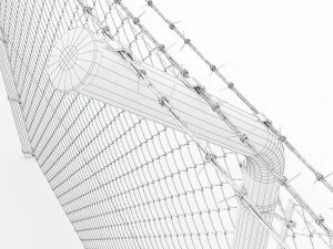 wire mesh fence with barbed wire fence 3D Model