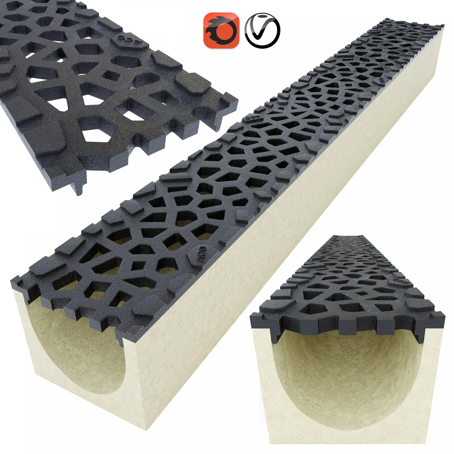 drainage channel euroline aco with voronoi sd 100 design grid 3D Model .c4d .max .obj .3ds .fbx .stl .blend