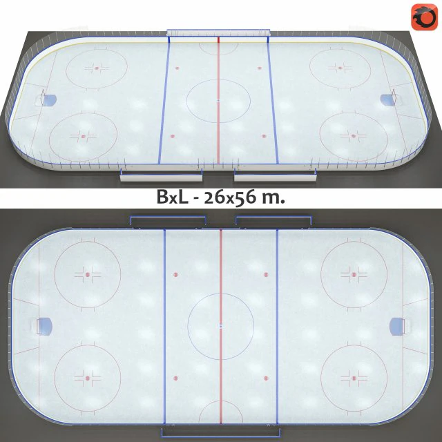 patinoire de hockey 26x56 m avec marquages ​​nhl Modèle 3D .c4d .max .obj .3ds .fbx .stl .blend 