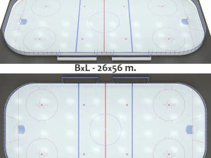 曲棍球场 26x56 米，带有 NHL 标记 3D 模型