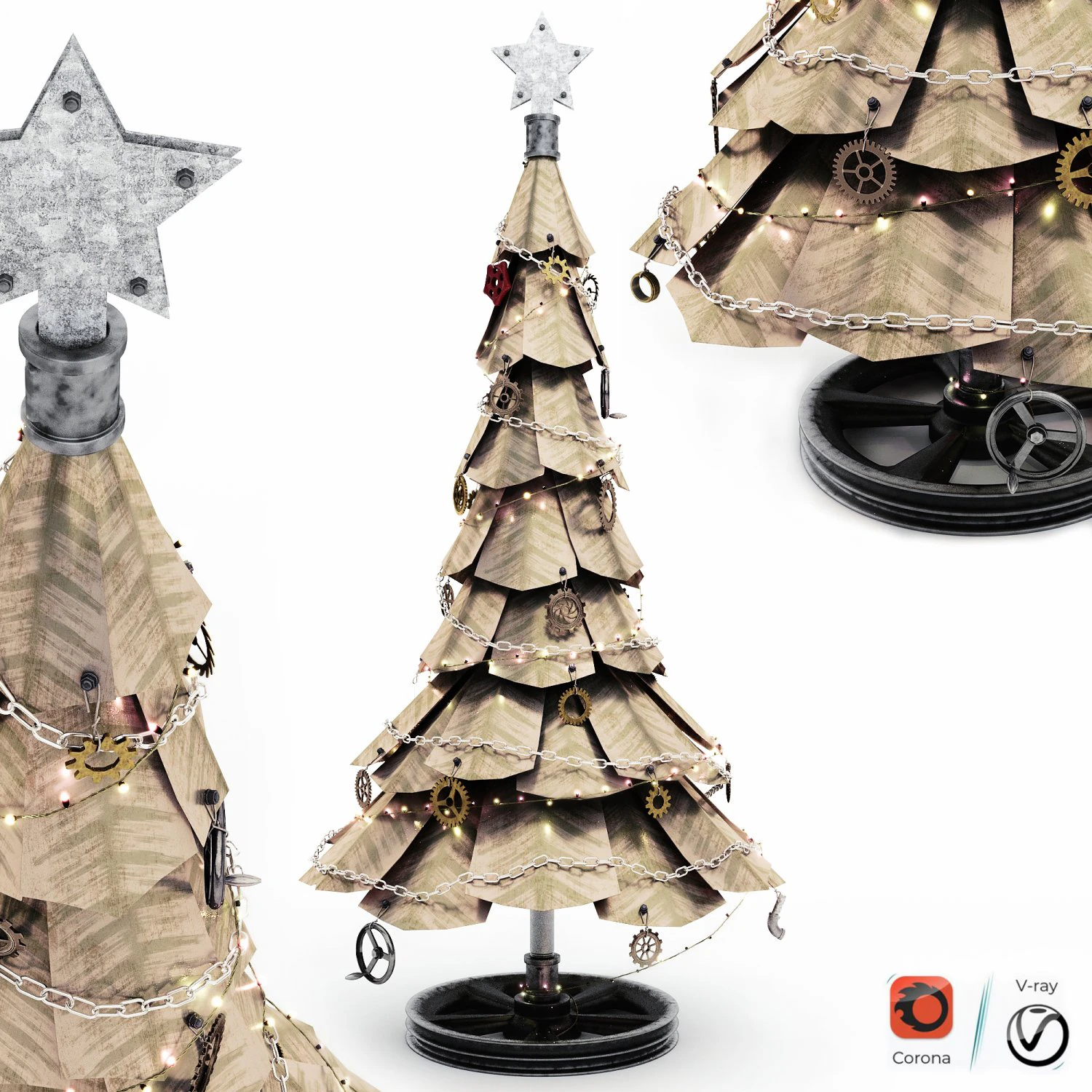 steampunk christmas tree 3D Model .c4d .max .obj .3ds .fbx .stl .blend 