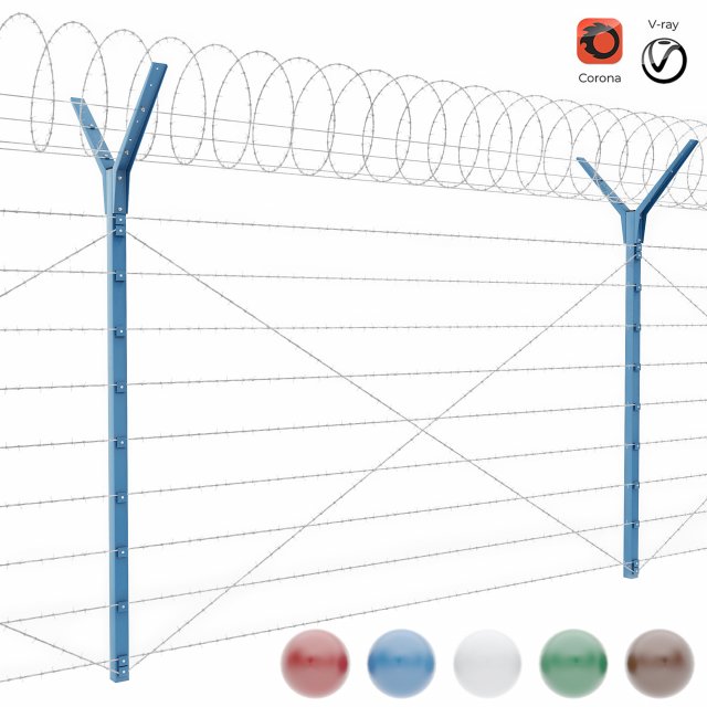 fence with a spiral protective barrier 3D-Modell .c4d .max .obj .3ds .fbx .stl .blend 