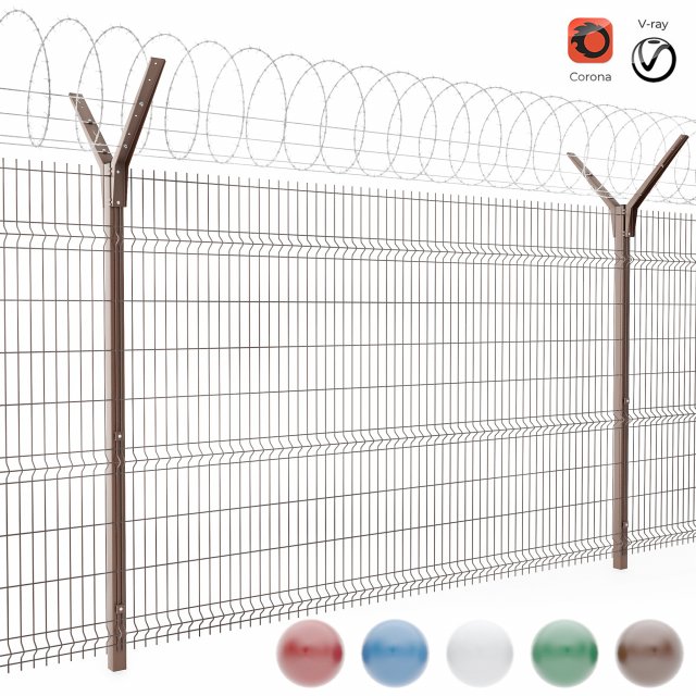 fence with a spiral protective barrier no 2 3D-Modell .c4d .max .obj .3ds .fbx .stl .blend 