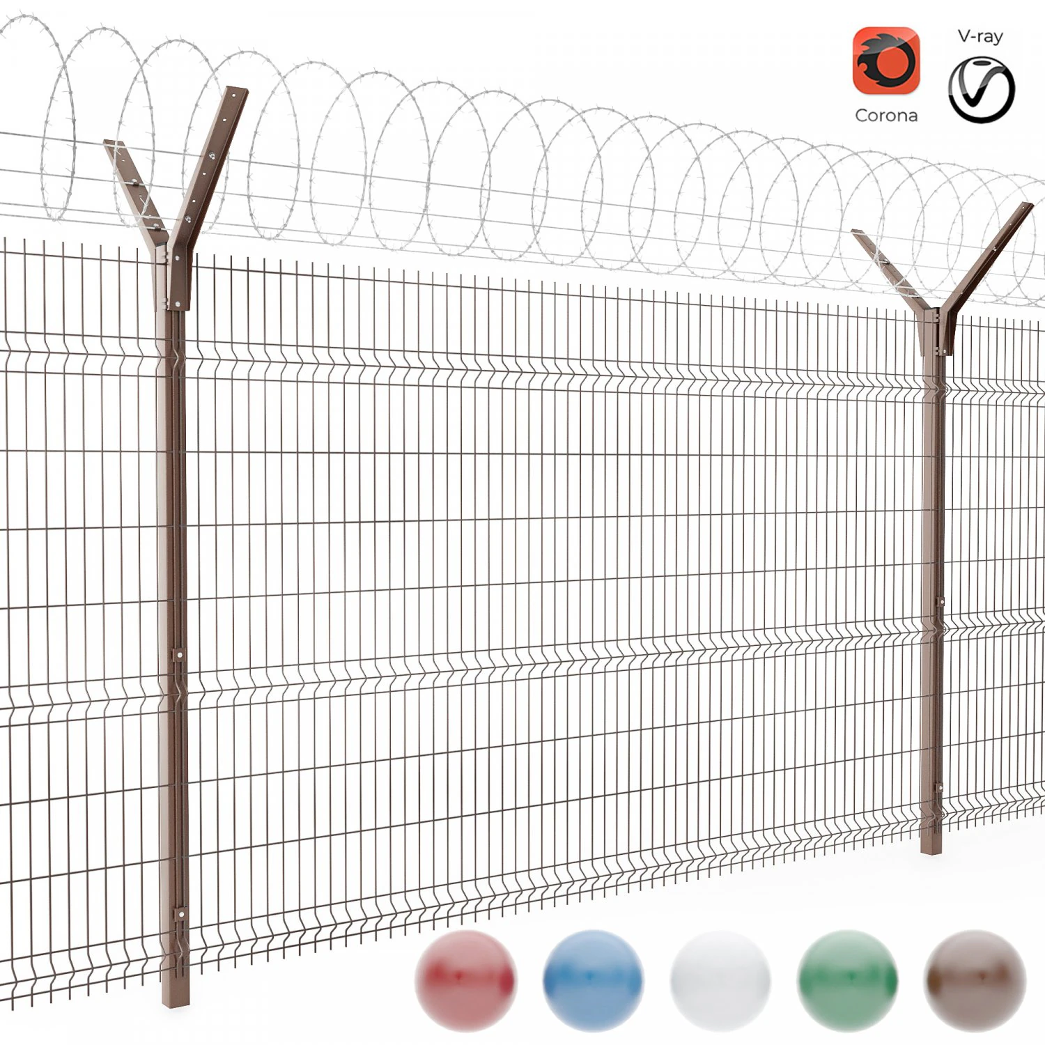 fence with a spiral protective barrier no 2 3D Model .c4d .max .obj .3ds .fbx .stl .blend 