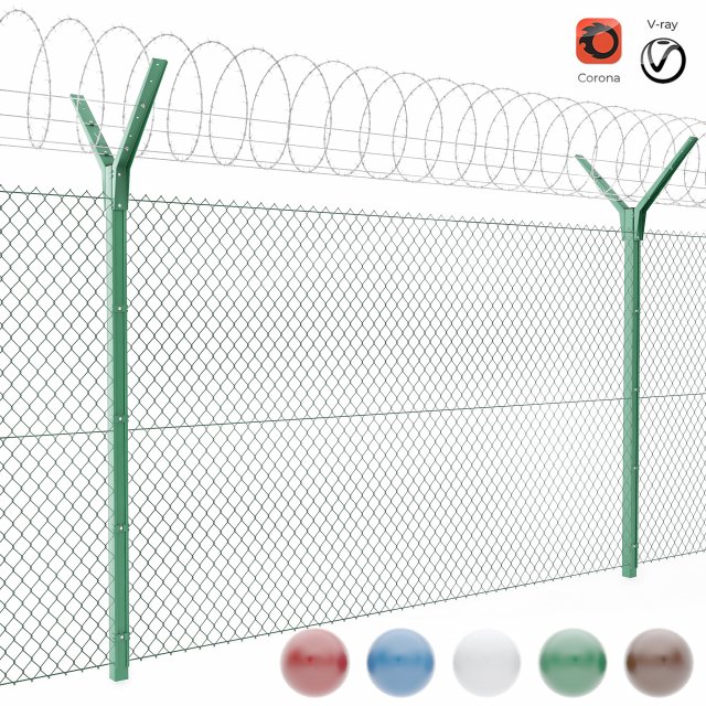 fence with a spiral protective barrier no 3 3Dモデル .c4d .max .obj .3ds .fbx .stl .blend 