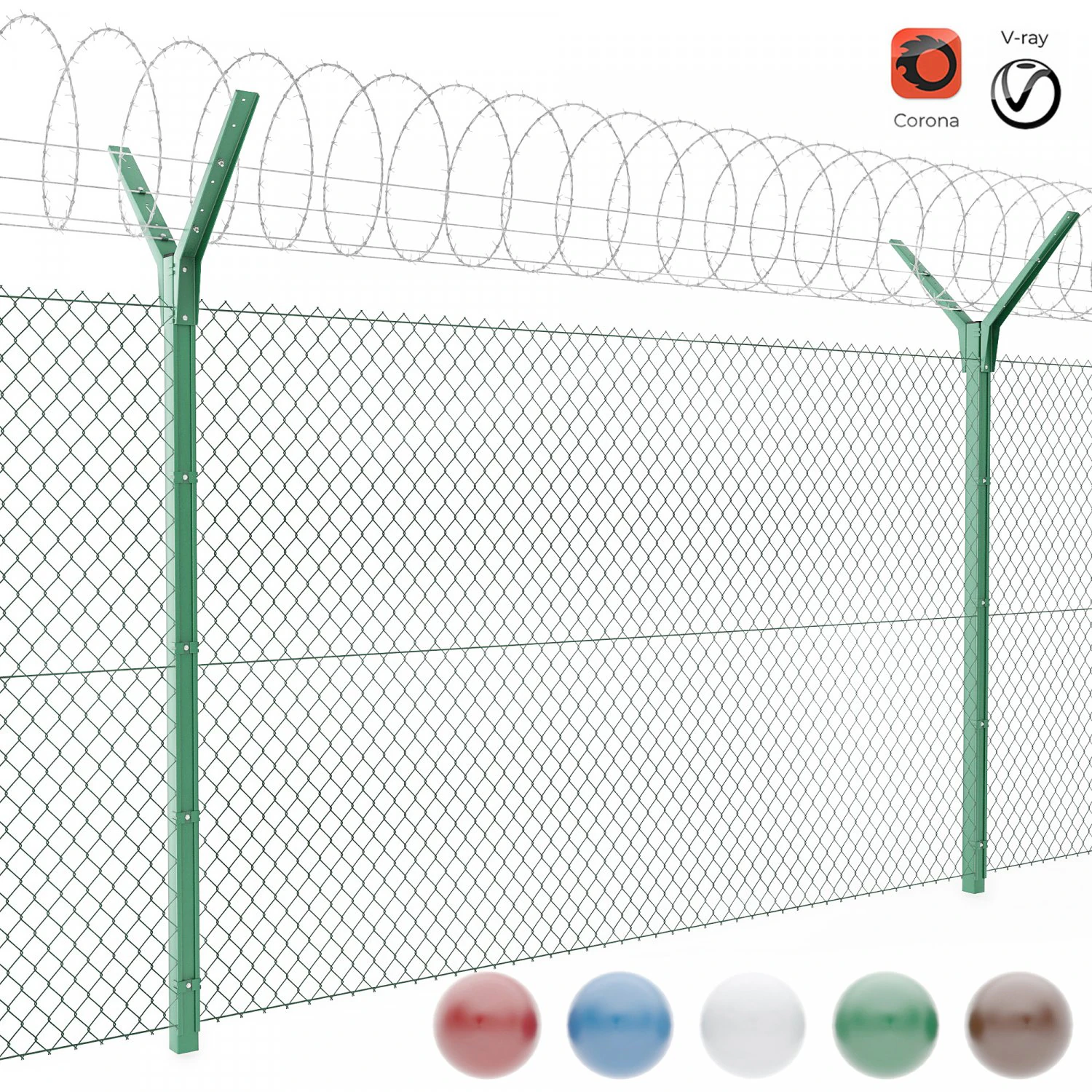 fence with a spiral protective barrier no 3 3D Model .c4d .max .obj .3ds .fbx .stl .blend 