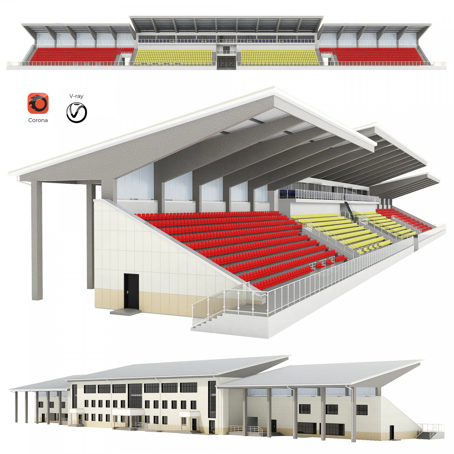 Sports tribune for spectators 3D Model .c4d .max .obj .3ds .fbx .stl .blend 