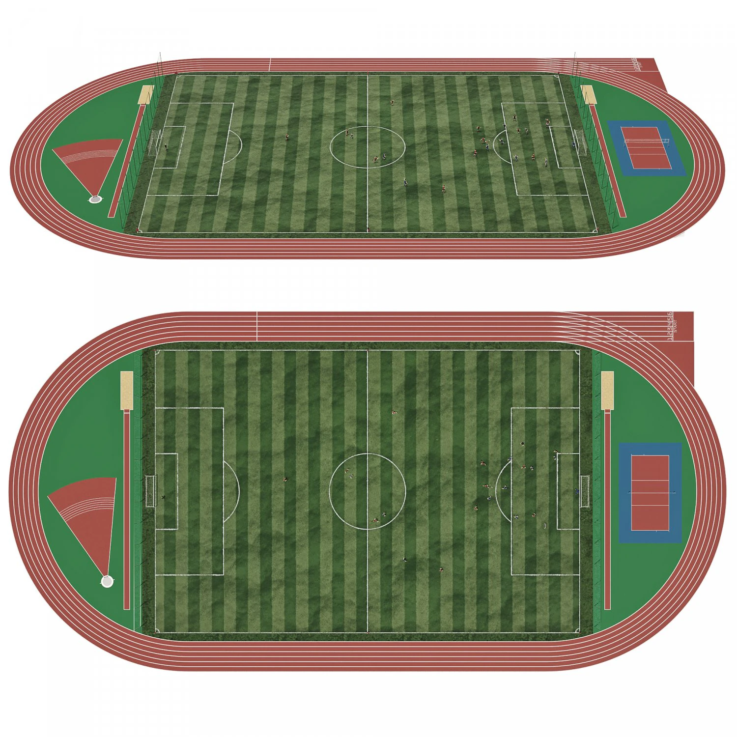 Football field with players 3D Model .c4d .max .obj .3ds .fbx .stl .blend 