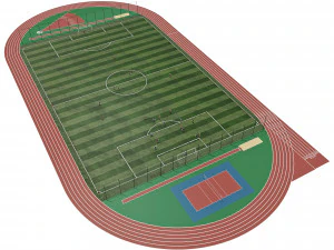 Football field with players 3D Model