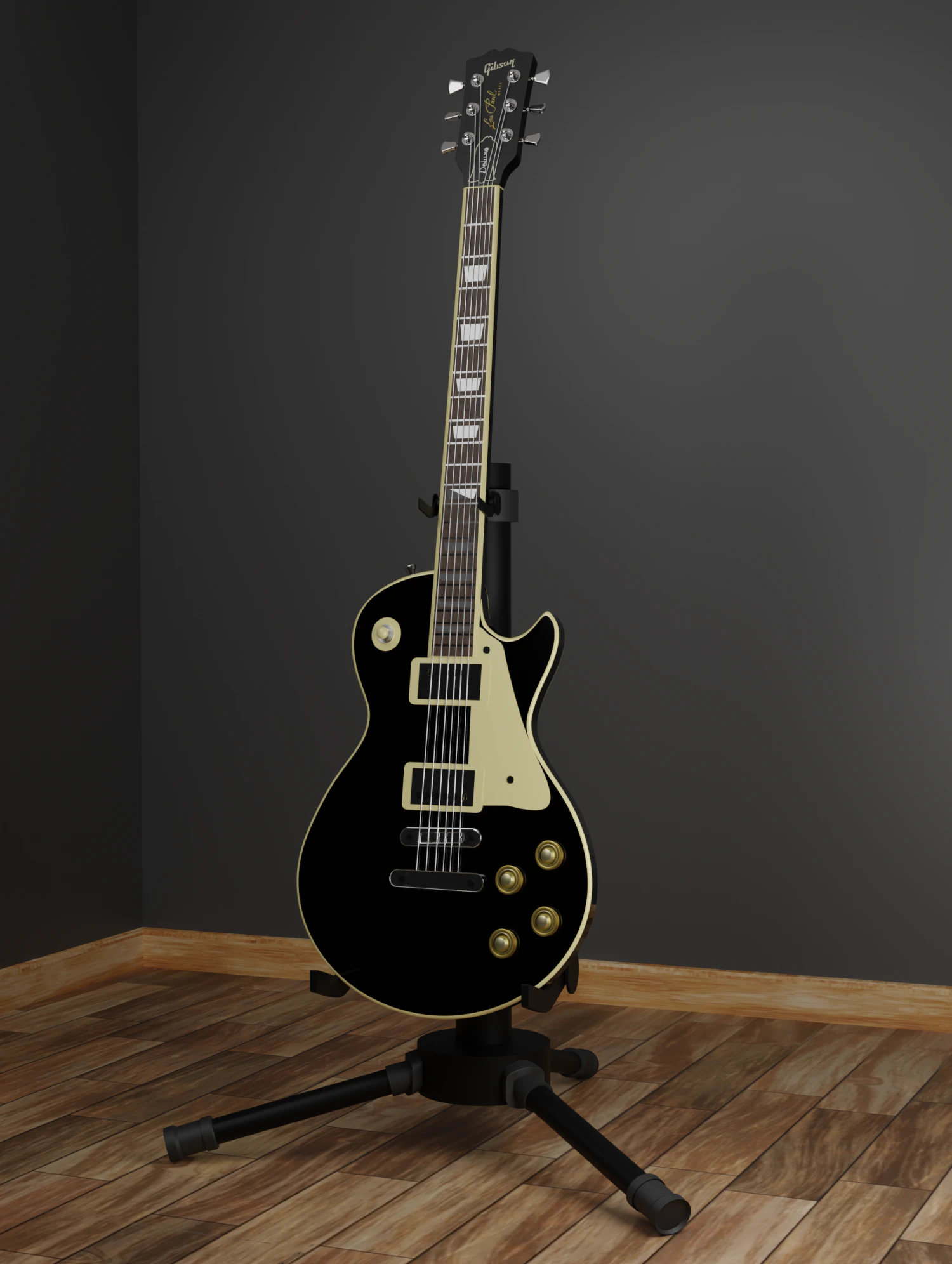 electric guitar - gibson les paul 1978 deluxe black beauty 3D Model .c4d .max .obj .3ds .fbx .stl .blend 