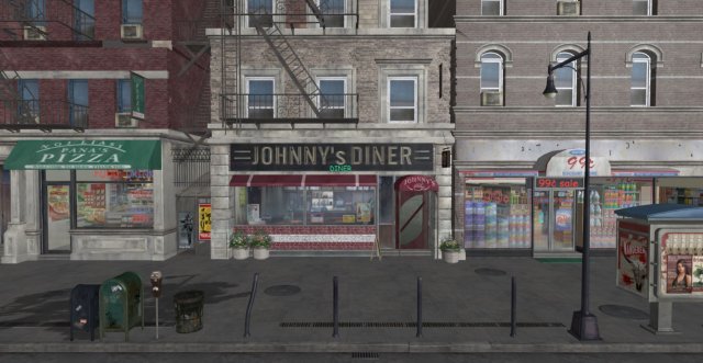 scene - street-johnny - exterior 3Dモデル .c4d .max .obj .3ds .fbx .stl .blend 