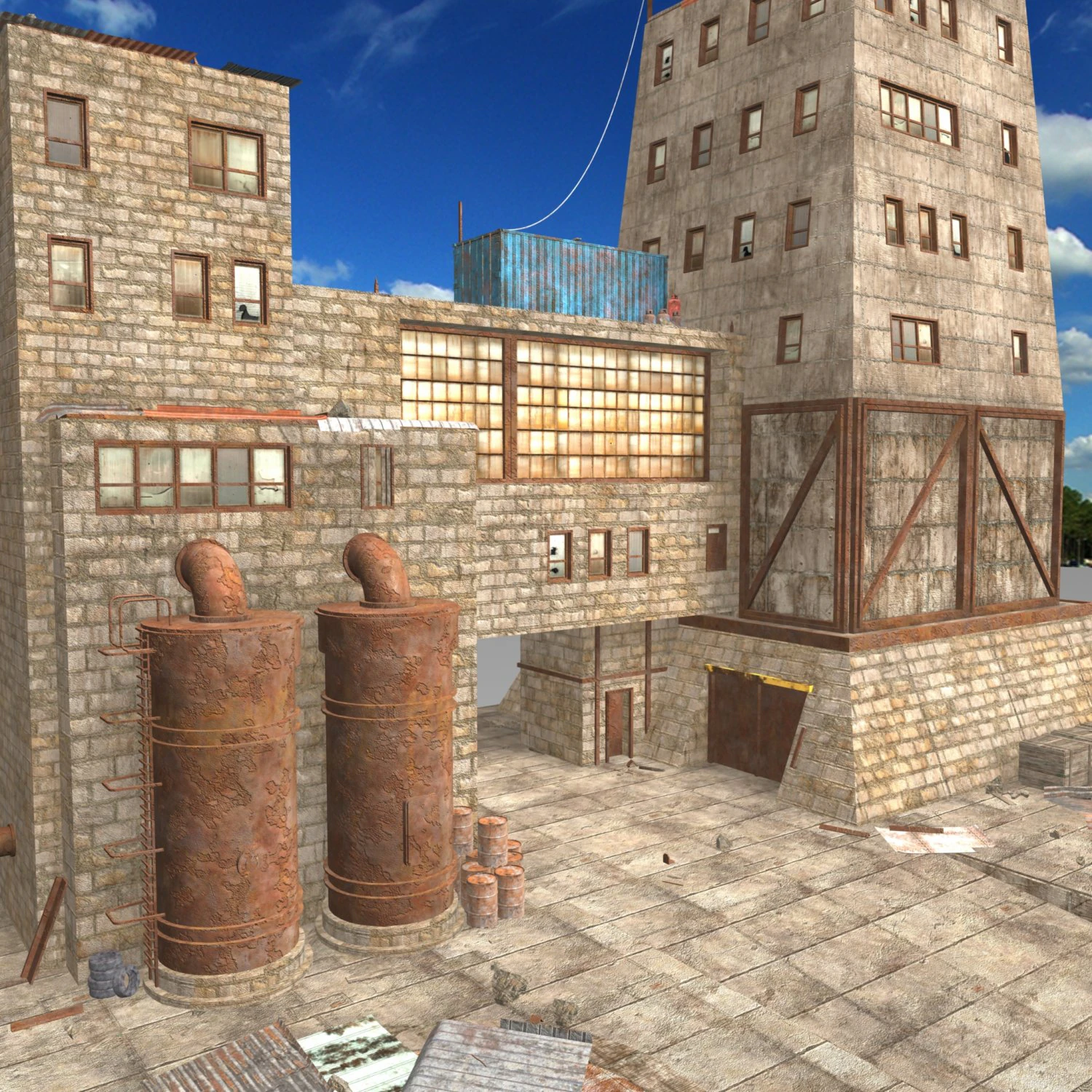 waste plant construction 3D Model .c4d .max .obj .3ds .fbx .stl .blend