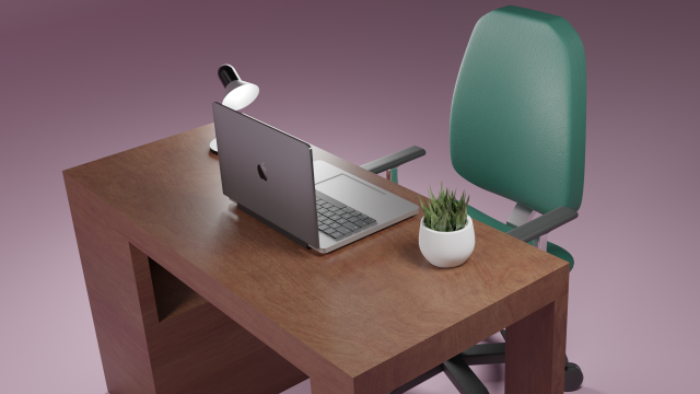 dark wood desk with green chair 3D Model .c4d .max .obj .3ds .fbx .stl .blend 