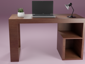 dark wood desk with green chair 3D Model