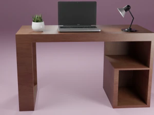 dark wood desk with green chair 3D Model