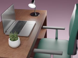 dark wood desk with green chair 3D Model