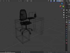 dark wood desk with green chair 3D Model