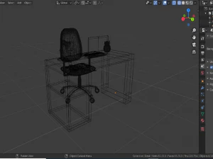 dark wood desk with green chair 3D Model
