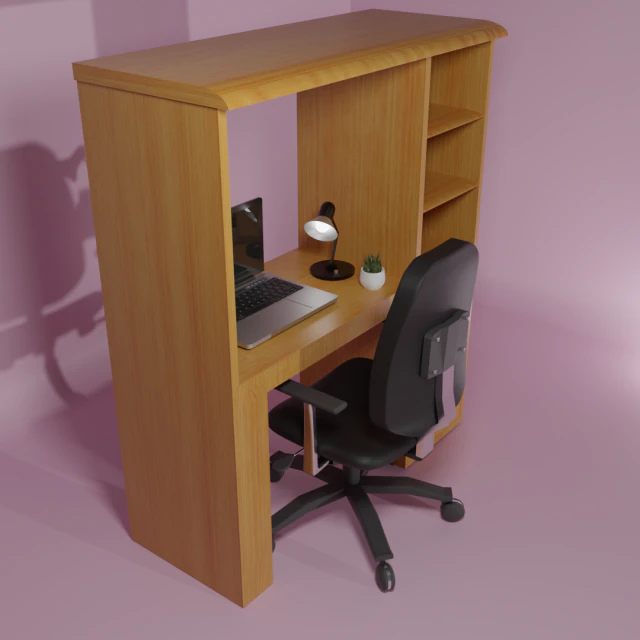mesa de madeira clara com cadeira preta Modelo 3D .c4d .max .obj .3ds .fbx .stl .blend 