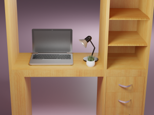 light wood desk with black chair 3D 모델