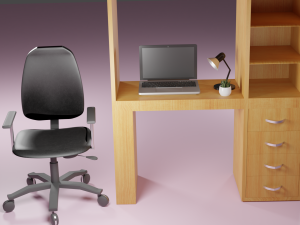 light wood desk with black chair 3D 모델