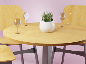 light wood chair and table 3D Модель