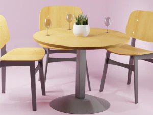 cadeira e mesa de madeira clara Modelo 3D