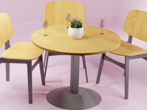 light wood chair and table 3D Модель