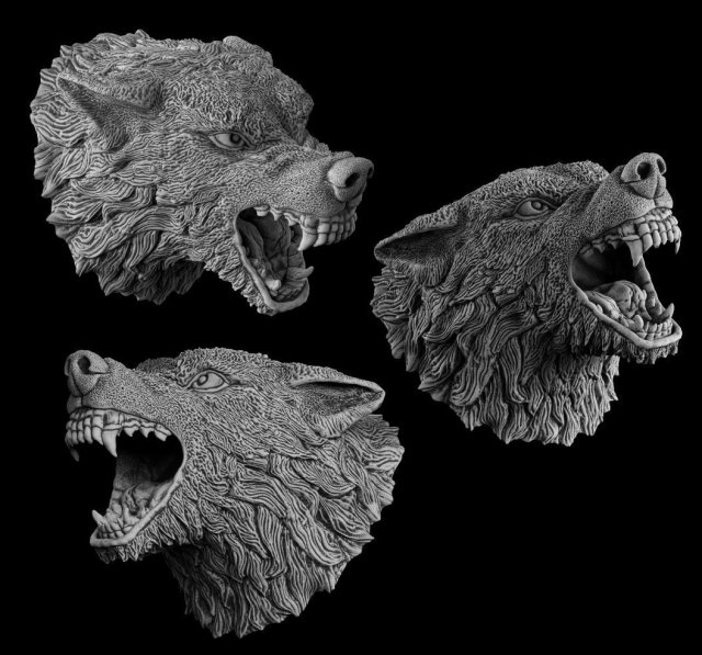 Wolf head Model Cetak 3D .c4d .max .obj .3ds .fbx .stl .blend 
