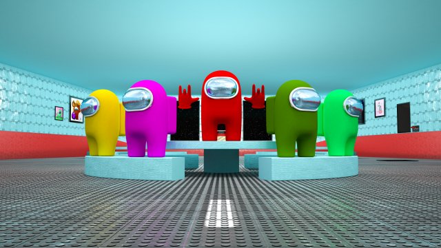 Among us 3d full scene modeling on cafeteria 3D Model .c4d .max .obj .3ds .fbx .stl .blend 